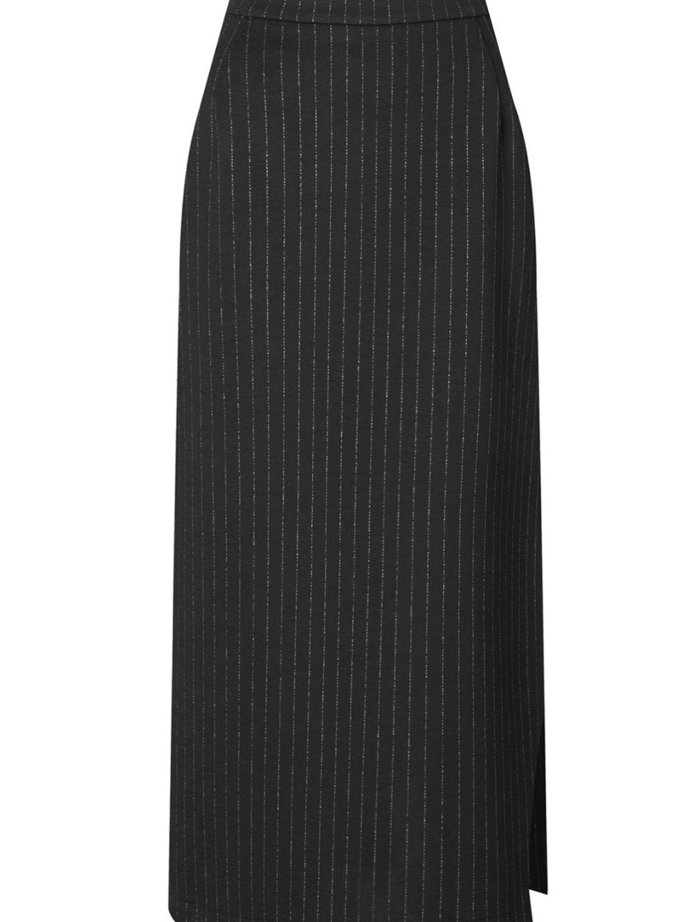 Elegant Black Pinstripe Maxi Skirt with Side Slit